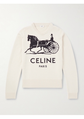 CELINE - Slim-Fit Logo-Intarsia Cashmere Sweater - Men - Neutrals - XS