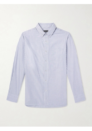 TOM FORD - Button-Down Collar Striped Cotton and Lyocell-Blend Oxford Shirt - Men - Blue - EU 39