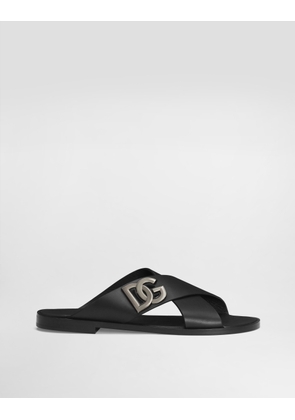 Dolce & Gabbana Calfskin Sandals - Man Sandals And Slides Black Leather 39