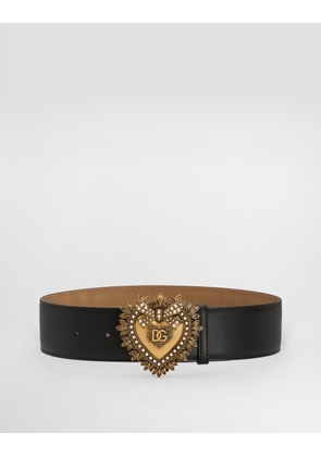 Dolce & Gabbana Devotion Belt In Lux Leather - Woman Belts Black Leather 65
