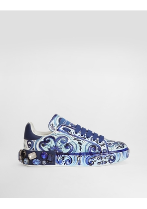 Dolce & Gabbana Majolica-print Calfskin Portofino Sneakers - Woman Sneakers Multicolor Leather 34