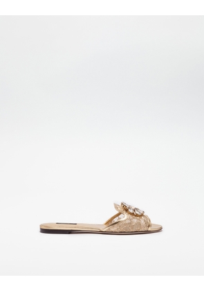 Dolce & Gabbana Slippers In Lace With Crystals - Woman Slides And Mules Gold 38.5