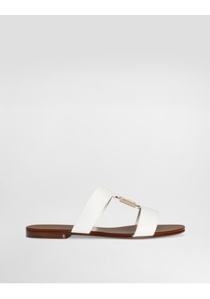 Dolce & Gabbana Calfskin Sliders With Dg Logo - Woman Slides And Mules White Leather 37