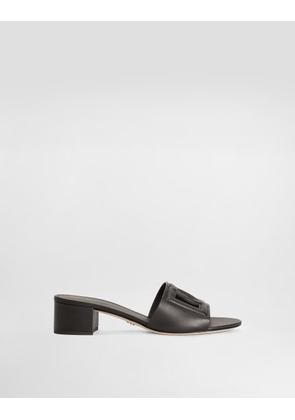 Dolce & Gabbana Calfskin Sliders With Dg Logo - Woman Slides And Mules Black Leather 35