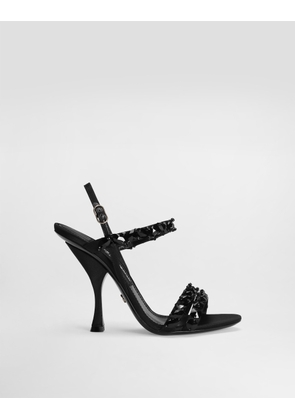 Dolce & Gabbana Sandals With Rhinestone Embroidery - Woman Sandals And Wedges Black 37
