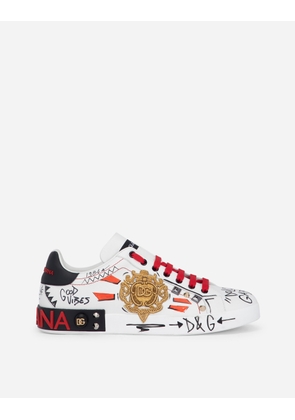 Dolce & Gabbana Calfskin Portofino Sneakers With Embroidery And Studs - Man Sneakers White 43
