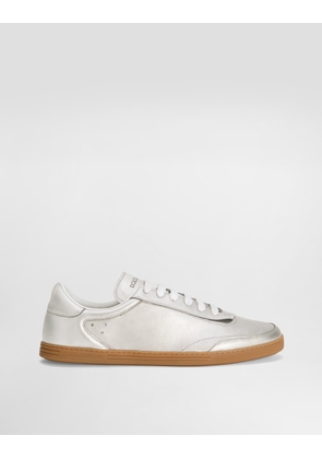 Dolce & Gabbana Saint Tropez Foiled Leather Sneakers - Man Sneakers Silver 44
