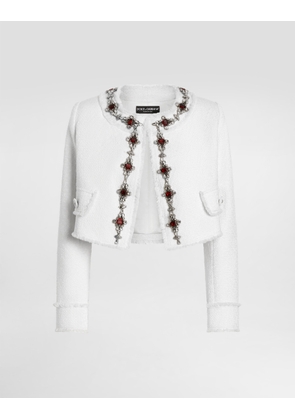 Dolce & Gabbana Short Tweed Jacket With Jewel Embroidery - Woman Coats And Jackets White 42