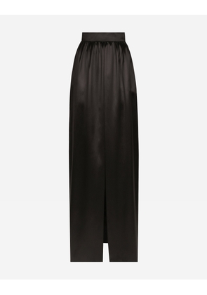 Dolce & Gabbana Long Silk Satin Skirt With Slit - Woman Skirts Black 44