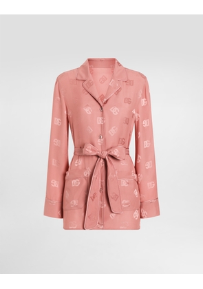 Dolce & Gabbana Long-sleeved Silk Jacquard Pajama Shirt With Dg Logo - Woman Shirts And Tops Pink 38