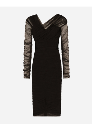 Dolce & Gabbana Draped Midi Dress In Cotton Tulle - Woman Dresses Black 38