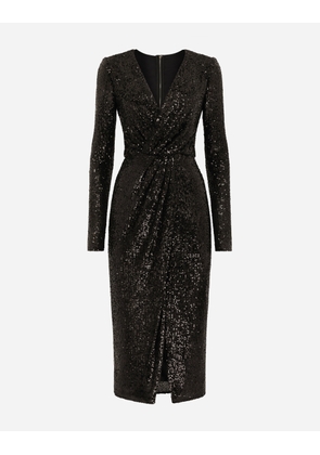 Dolce & Gabbana Micro-sequined Calf-length Dress - Woman Dresses Black 48