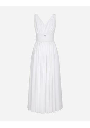 Dolce & Gabbana V-neck Midi Dress In Silk Georgette - Woman Dresses White Silk 48
