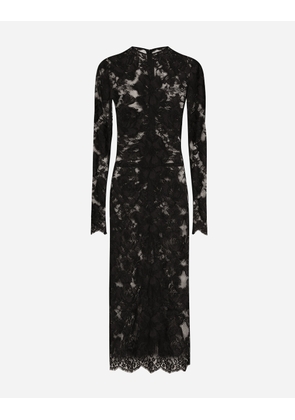 Dolce & Gabbana Calf-length Floral Lace Dress - Woman Dresses Black 40