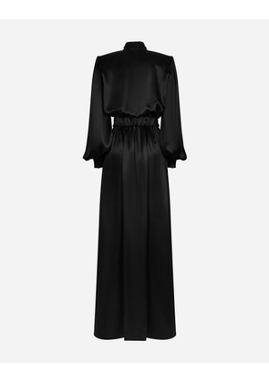 Dolce & Gabbana Long Silk Satin Dress With Front Slit - Woman Dresses Black 38