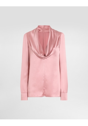 Dolce & Gabbana Silk Satin Blouse With Shawl Neck - Woman Shirts And Tops Pink Silk 40