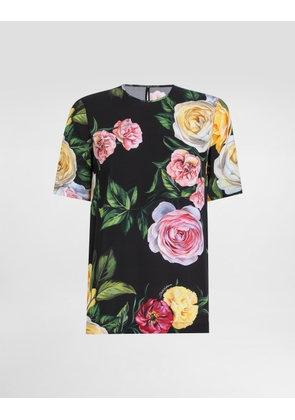 Dolce & Gabbana Silk Charmeuse Blouse With Peony And Rose Print - Woman Shirts And Tops Print 38