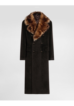 Dolce & Gabbana Double-breasted Coat With Fur Collar - Man Coats And Jackets Brown 48