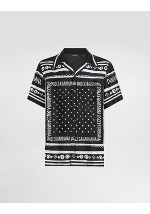 Dolce & Gabbana Printed Silk And Denim Shirt - Man Denim Multi-colored 38