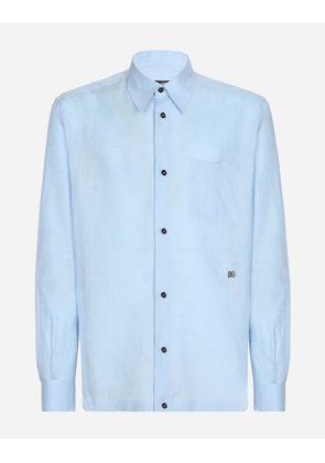 Dolce & Gabbana Linen Hawaiian Shirt With Dg Hardware - Man Shirts Light Blue Linen 44