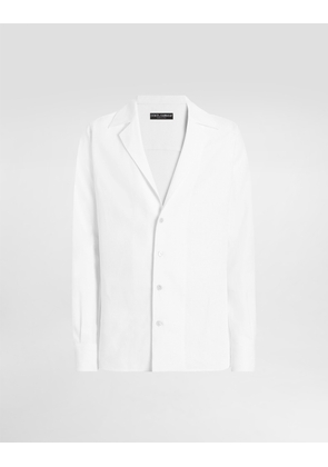 Dolce & Gabbana Long-sleeved V-neck Shirt In Linen Fabric - Man Shirts White 42