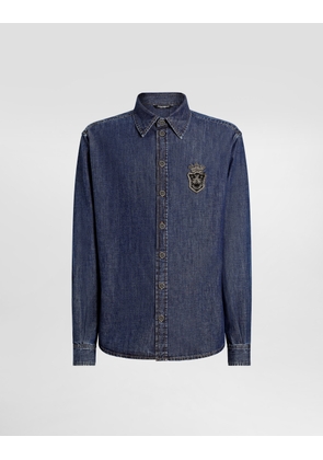 Dolce & Gabbana Denim Shirt With Heraldic Emblem - Man Shirts Multi-colored 39