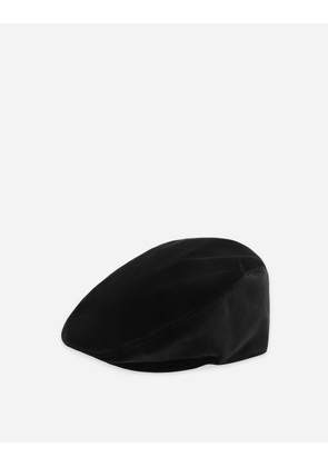 Dolce & Gabbana Stretch Velvet Flat Cap With Logo Tag - Man Hats And Gloves Black Fabric 57