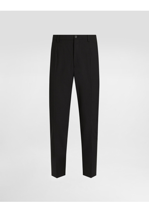 Dolce & Gabbana Stretch Cotton Pants With Dg Embroidery - Man Pants And Shorts Black Wool 56