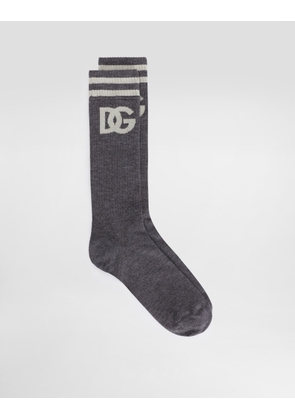 Dolce & Gabbana Fine-rib Cotton Socks With Logo - Man Socks Grey Xl