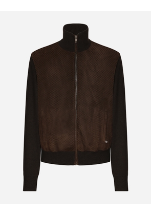 Dolce & Gabbana High-necked Leather And Wool Jacket - Man Coats And Jackets Brown 46