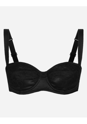 Dolce & Gabbana Semi-padded Satin Balconette Bra With Lace - Woman Underwear Black Silk 1b