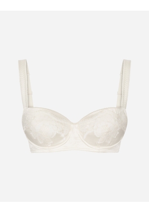 Dolce & Gabbana Padded Balcony Bra In Satin With Race - Woman Underwear White Satin 4b