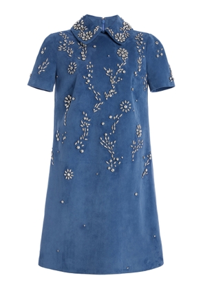 Oscar de la Renta Crystal-Embellished Suede Mini Dress - Moda Operandi