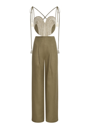 Andres Otalora Zinnia Embroidered Linen Jumpsuit - Moda Operandi