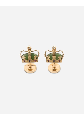 Dolce & Gabbana Crown Yellow Gold Cufflinks With Green Jades - Man Cufflinks Gold Onesize