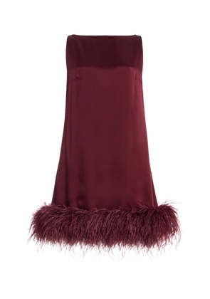 LAPOINTE Feather-Trimmed Satin Mini Dress - Moda Operandi