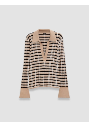 Check Wool Silk Polo Top - L