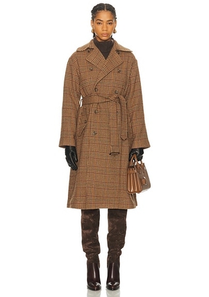 Polo Ralph Lauren Long Coat in 1739 Brown & Tan Glen Check - Brown. Size S (also in ).