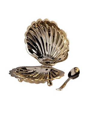 The Favorites Cap Ferrat Fan Shell Lidded Bowl With Spoon in Polished Gold - Metallic Gold. Size all.