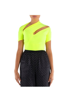 Thierry Mugler Ladies Neon Yellow Asymmetrical Eco Sport Lycra Bodysuit