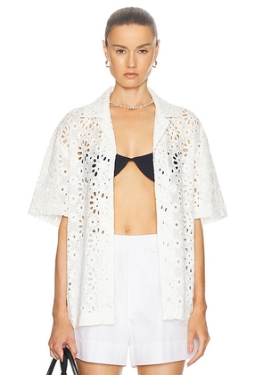 WAO Embroidered Floral Shirt in White - White. Size S (also in ).