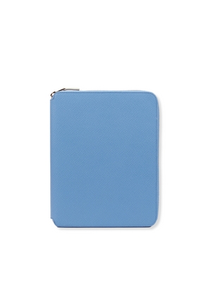 Smythson A5 Writing Folder With Zip In Panama In Nile Blue