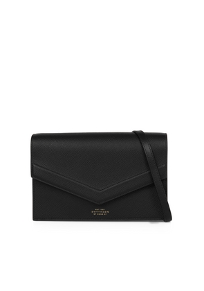 Smythson Envelope Crossbody Bag In Panama In Black