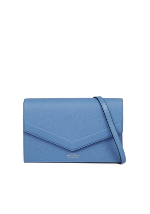 Smythson Envelope Crossbody Bag In Panama In Nile Blue