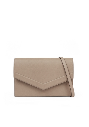 Smythson Envelope Crossbody Bag In Panama In Sandstone