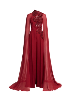 Elie Saab Embelished Cape-Sleeve Cady Jumpsuit - Moda Operandi