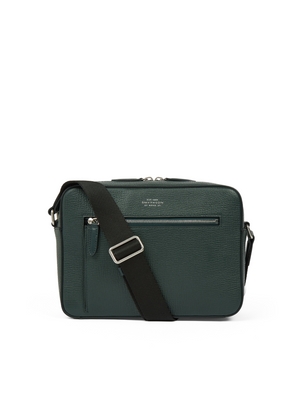 Smythson Zip Crossbody Bag In Ludlow In Bottle Green