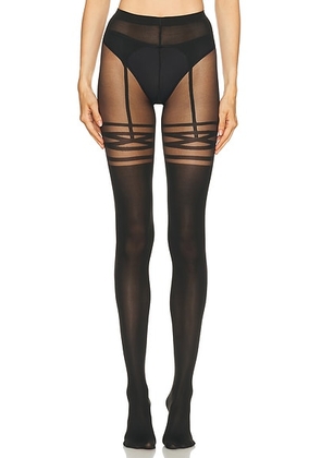 Wolford Suspender Tights in Black & Black - Black. Size L (also in M, S, XS).