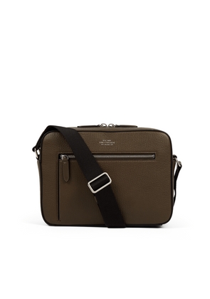 Smythson Zip Crossbody Bag In Ludlow In Dark Olive