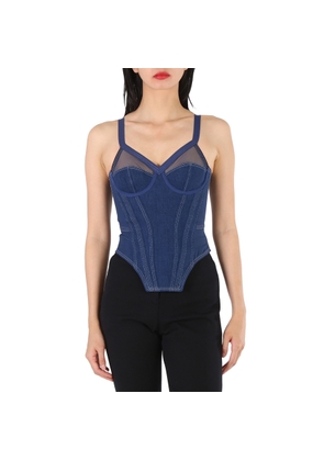 Burberry Ladies Dark Canvas Blue Denim Corset Top